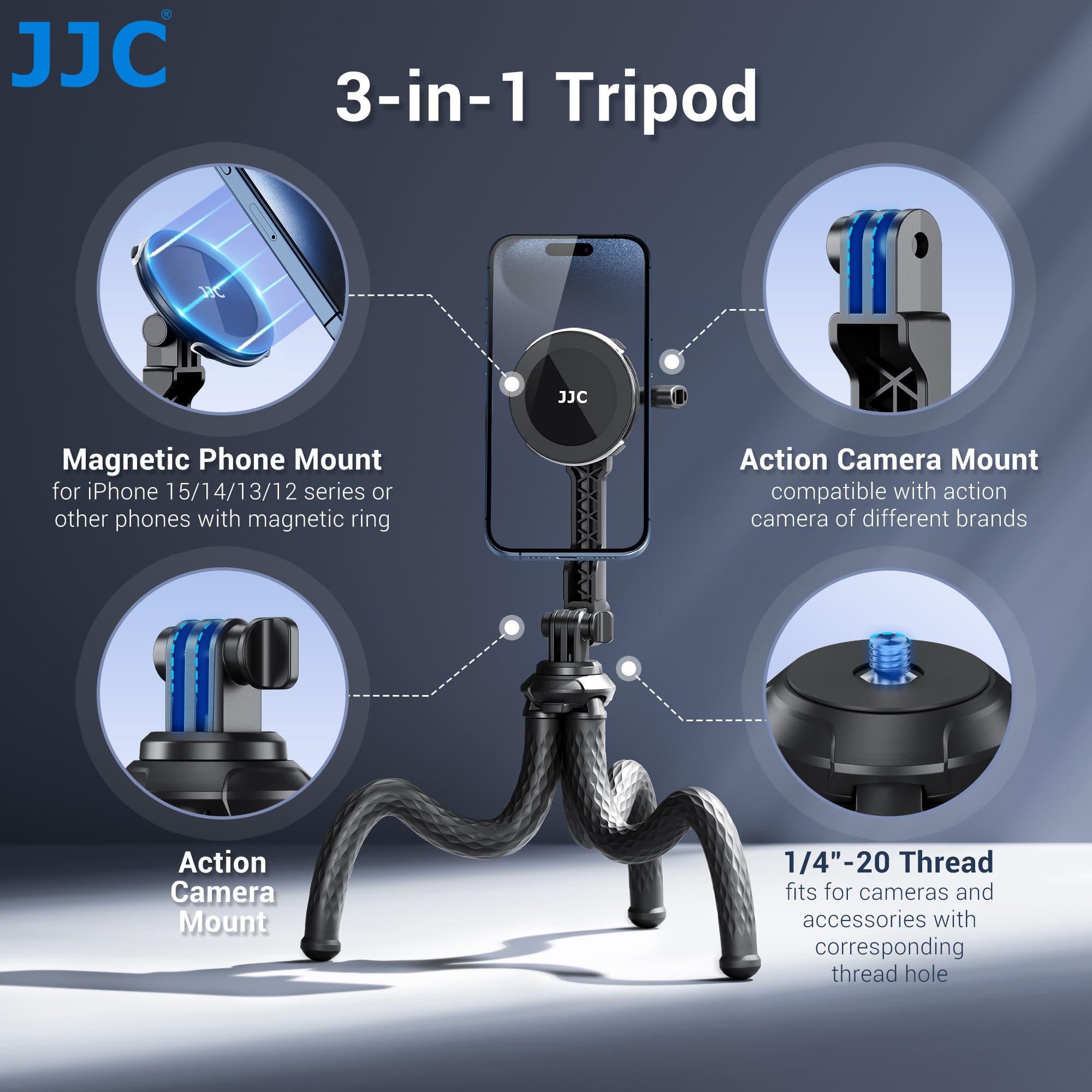 Treppiede Flessibile JJC Per Telefono E Action Cam - Supporto Magnetico Per Vlog