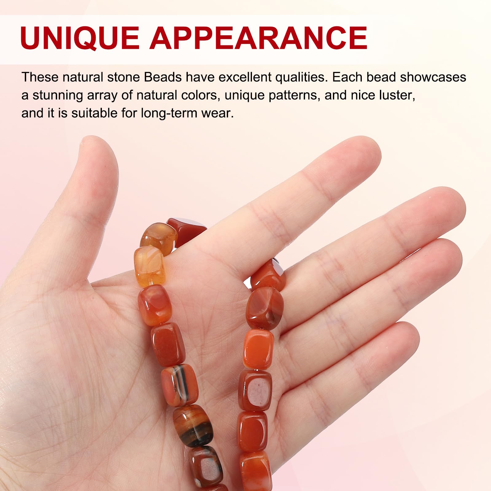 PATIKIL 12x8mm Natural Stone Reddish Orange Crystal Agate Beads for Jewelry Making 1 Strand 15"/38cm Cuboid Loose Spacer Beads - Image 3