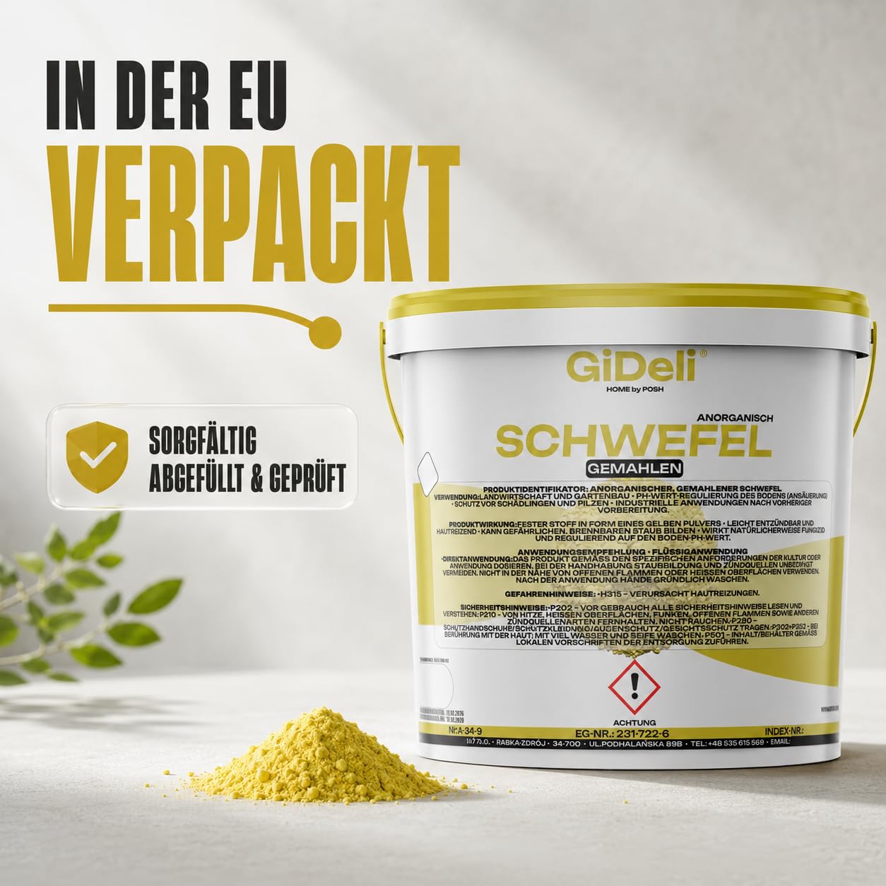 GiDeli Azufre en polvo 5 kg inorgánico 99,9% fino para la industria cosmética cuidado del suelo plantas azufre en cubo