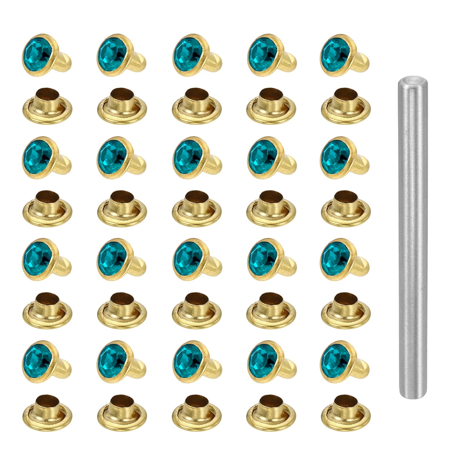 sourcing map 100pcs Crystal Rivets 6mm Rhinestone Rapid Stud Rivets with Steel Installation Tool for Clothing Leather Fabric Arts Decoration Leathercraft DIY, Gold Dark Green