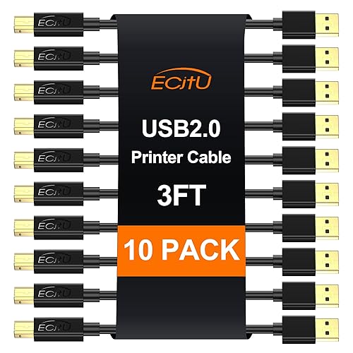 Cable de impresora USB 2.0 de 3 pies (paquete de 10), cable de impresora A macho a macho B, cable de repuesto para ratones, teclados, impresoras y