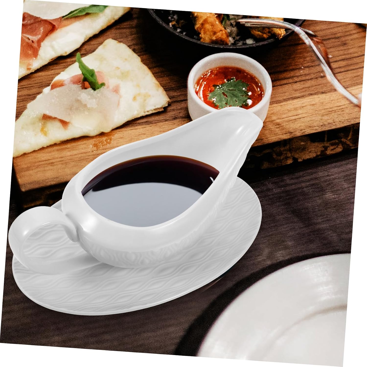 Gravy Boat Saucer Ceramic Sauce Pitcher Handle for Sauces and Condiments for Kitchen Restaurants and Special Occasions