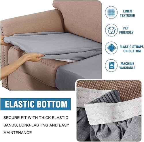 Miniatura 6 de H.VERSAILTEX Juego de fundas de cojín para sofá de lino tejido resistente al agua, para asiento individual, adecuadas para fundas protectoras de