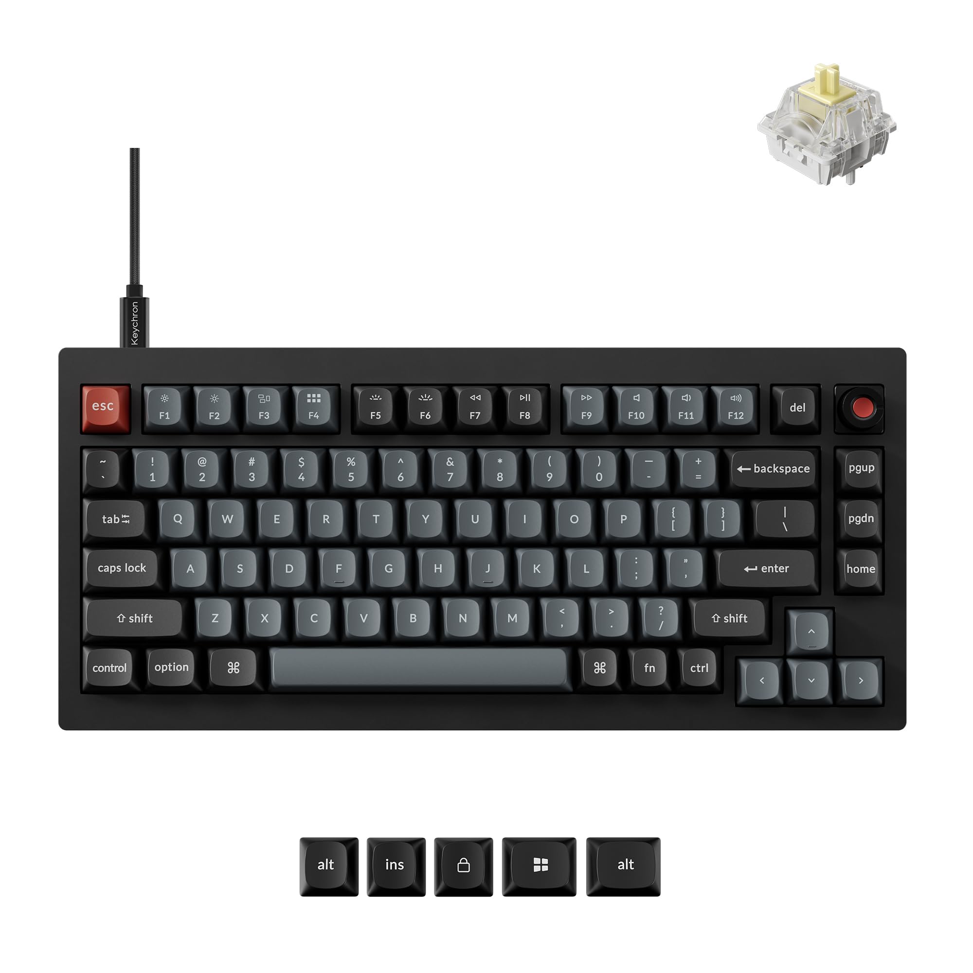 Keychron V1 8K 75% Wired Mechanical Keyboard with Programmable Knob, OSA PBT Keycaps, Hot-swappable with Keychron Super Banana Switchs, 8000 Hz