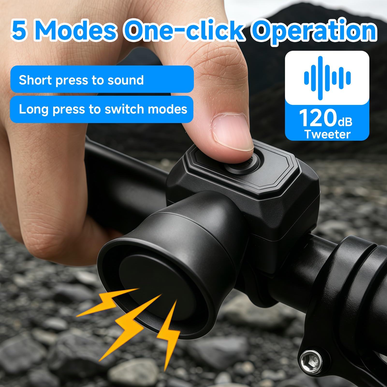 Sonnette Velo Electronique 120dB IPX4 Rechargeable USB 5 Modes Alarme Velo Noir