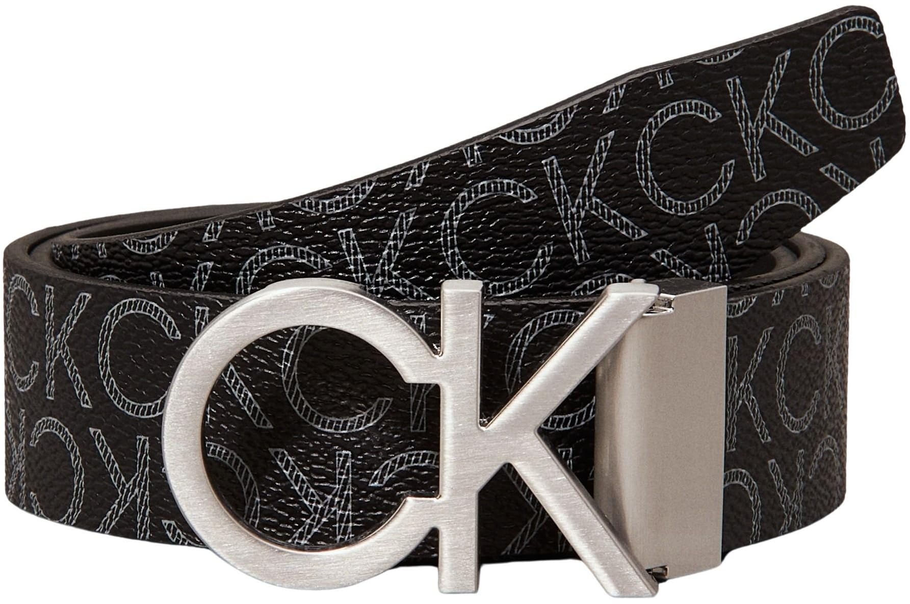 Calvin Klein Men Belt Ck Rev Adj New Mono 3.5 cm Faux Leather Black Monogram 80 cm, Black (Black Monogram), 37.4 inches