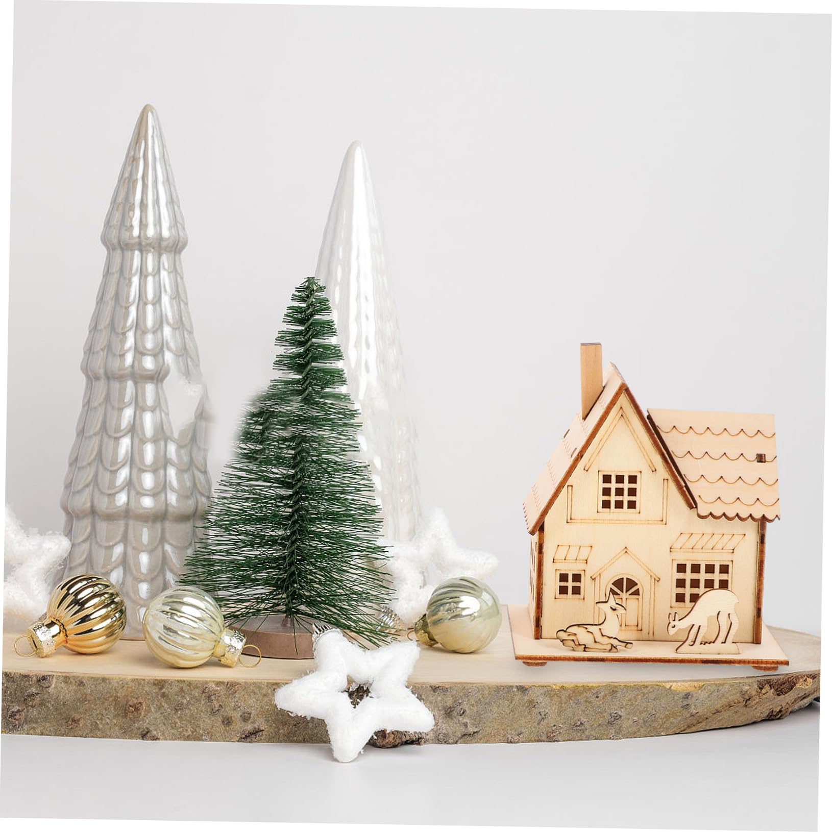 Adorno Luminoso De Decoración Navideña Casas De Madera Natural Tamaño Pequeño Efecto Iluminación para Cálido Escenas Festivas 3 Piezas