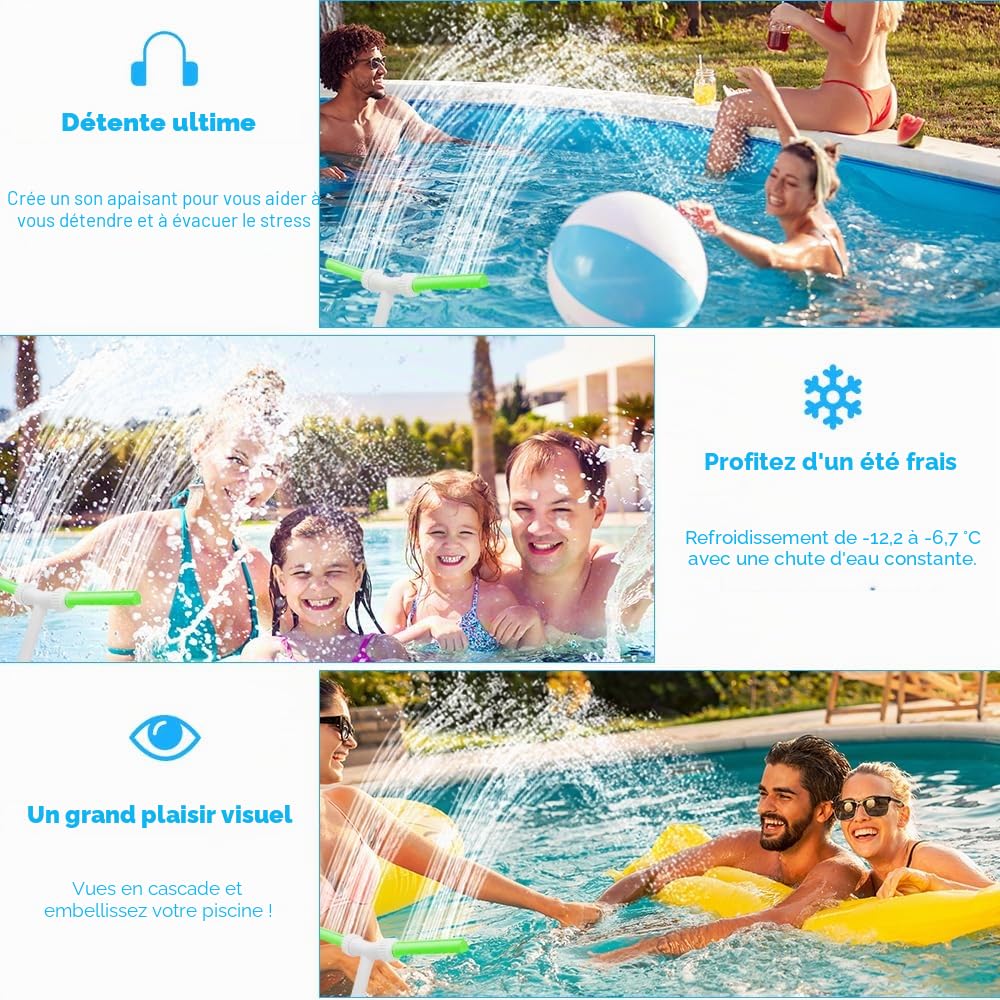 Fontaine de Piscine Cascade à Double Jet avec Arrosage Réglable Haute Pression, Deux TêTes et Connecteur 1,5 in