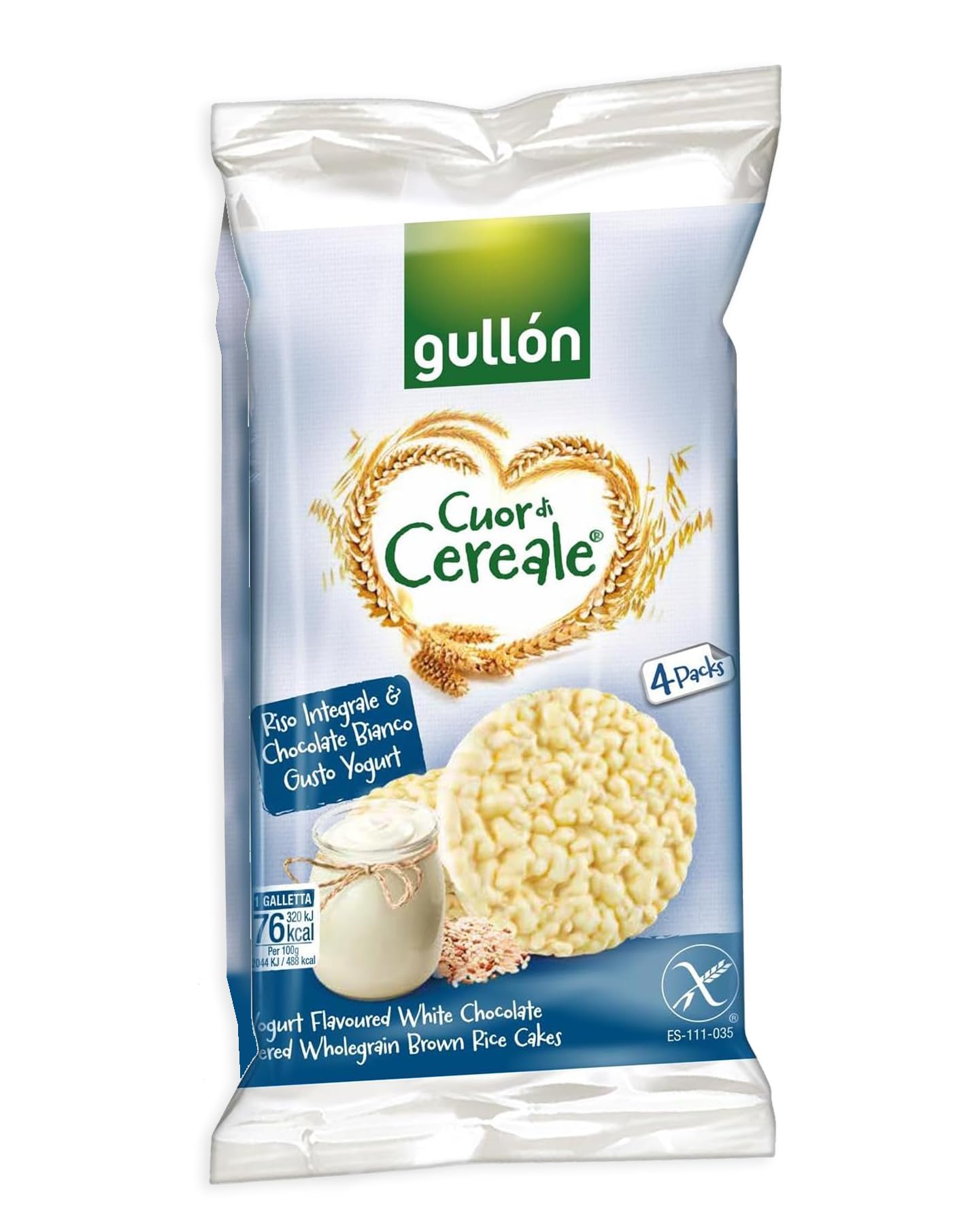Gullon Cuor di Cereale Gallette di Riso Integrale con Cioccolato Bianco e Yogurt 125,2g [CAIYA® BOX da 8 Confezioni]