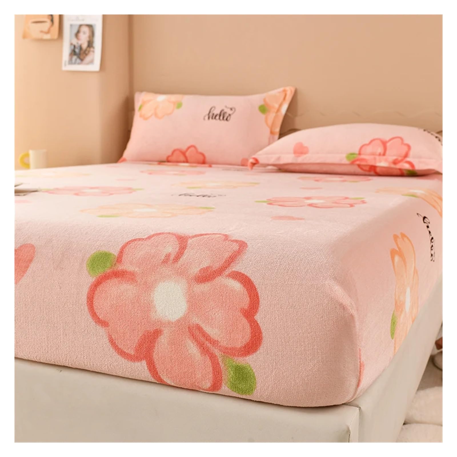 Fitted Sheet Super Warm Bed Sheet for Winter Cartoon Style Fitted Bed Sheet Queen/King Size fundas de colchón Reactive Printed All-inclusive(Fsxq,153x203x30cm 1pc)
