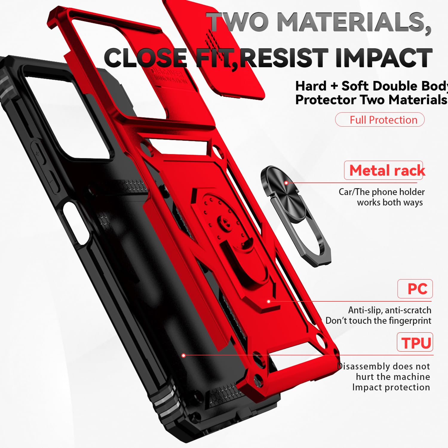 Jiyu Etui kompatybilne z Xiaomi Redmi 13C/ Poco C65, etui ochronne na telefon komórkowy, hybrydowa zbroja wojskowa, metalowy pierścień, odporne na uderzenia, miękkie etui ochronne z TPU, czerwone