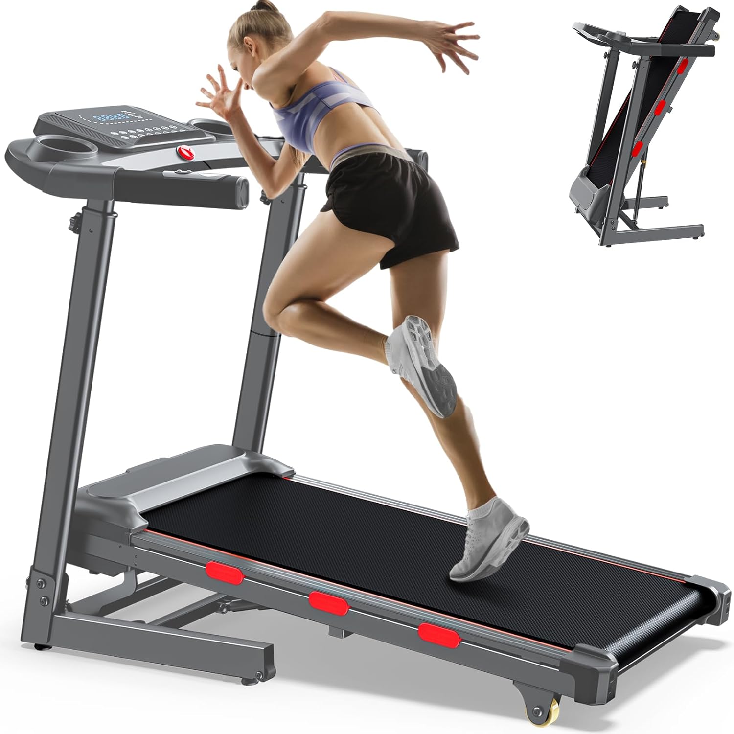 Small Walking Treadmill with Incline, 2.0HP Portable Treadmill 0.6-6MPH, Djustable Handle Bar