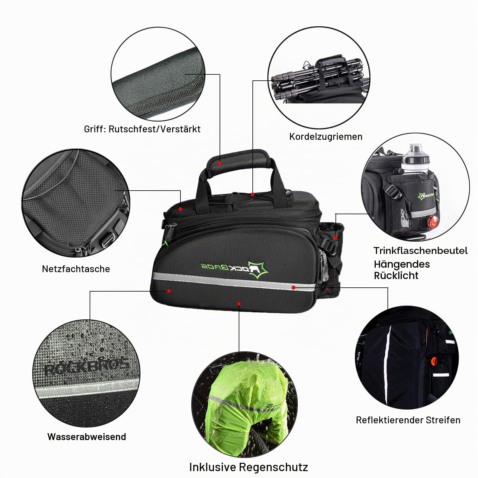 ROCKBROS wasserdichte Gepäckträgertasche Fahrrad mit Regenschutz | Transporttasche mit Schultergurt, Fahrradtasche für Gepäckträger, 17–35 L
