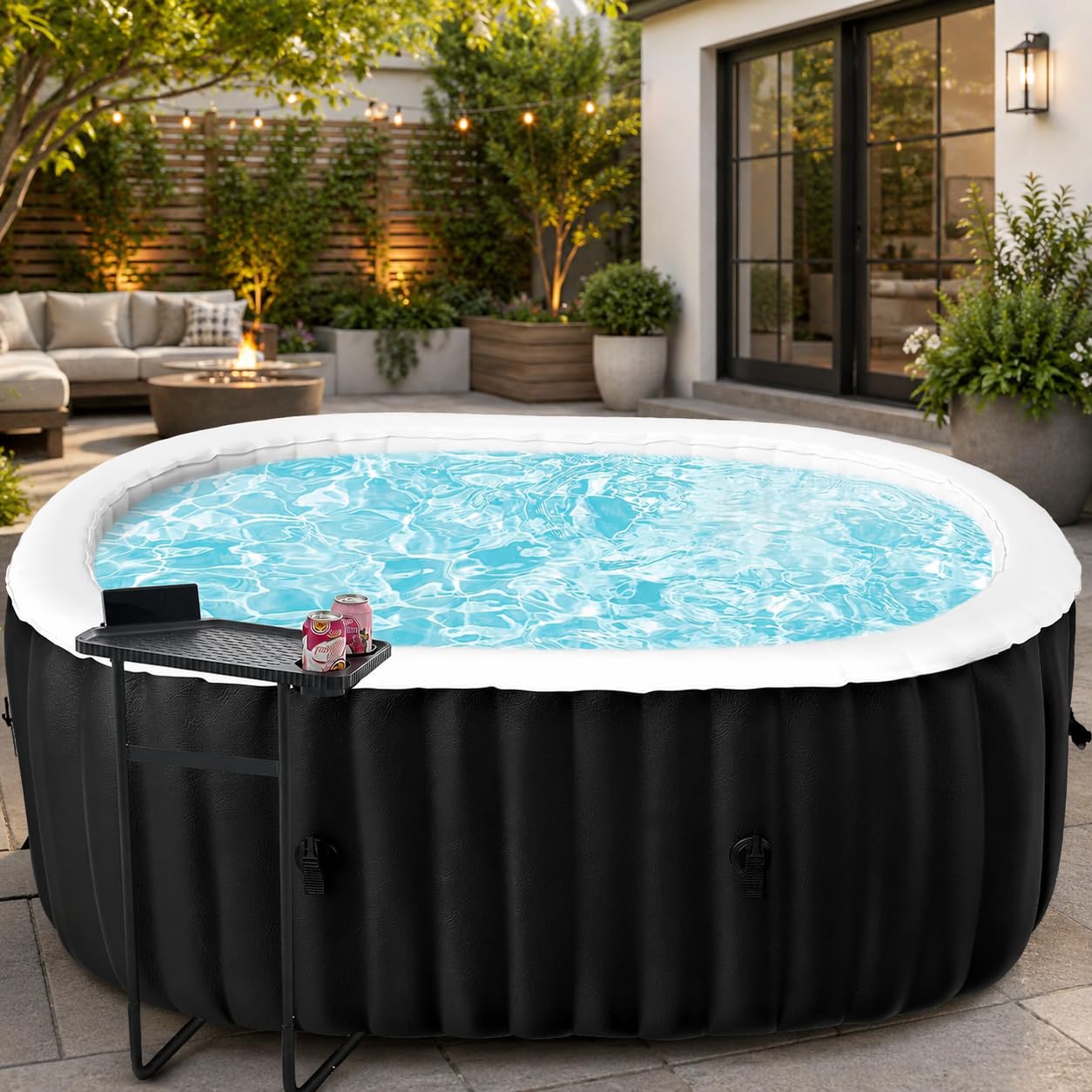 Aufblasbarer Whirlpool 2 Personen, Ovaler Outdoor Spa Pool 190 x 120 x 63 cm, Whirlpool Aufblasbar mit 100 Luftdüsen, 1800 W Heizung, Filter, Isolierabdeckung, Bodenmatte für Garten Terrasse