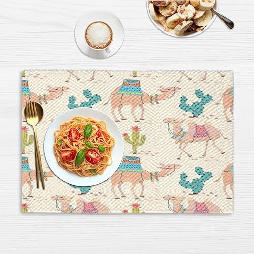 Miniatura 6 de Camel Funny Pattern Placemats Set of 4 Table Mats Washable Placemat Waterproof Place Mats for Party Home Dining Table Decor 18x12 in