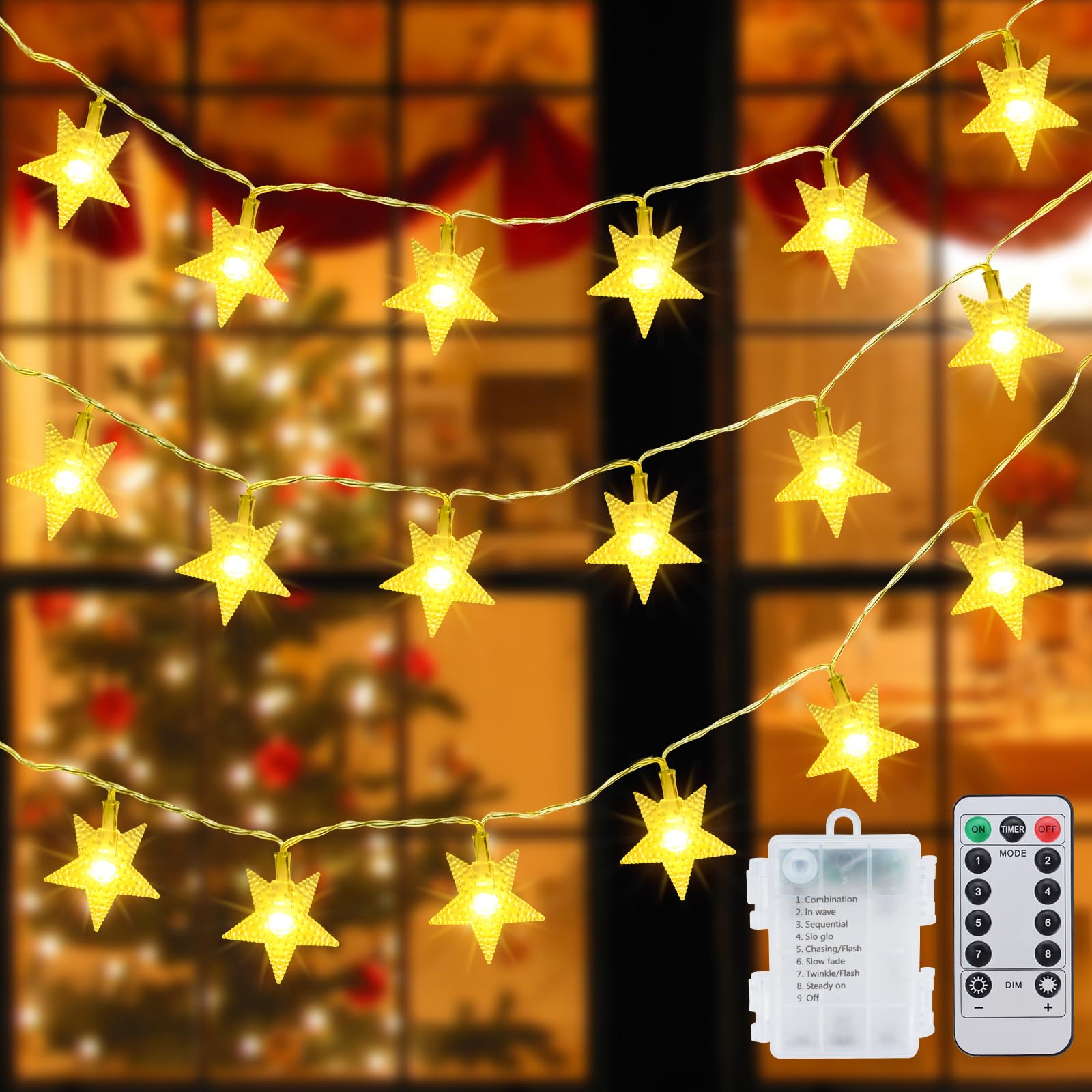 Fohil Guirnalda Luces Interior, 6M 40LED Estrella Cadena de Luces de Navidad a Pilas 8 Modos Impermeable Luces Navidad Interior, Decoración del Navidad Exterior, Luces Decorativas Habitacion, Jardín
