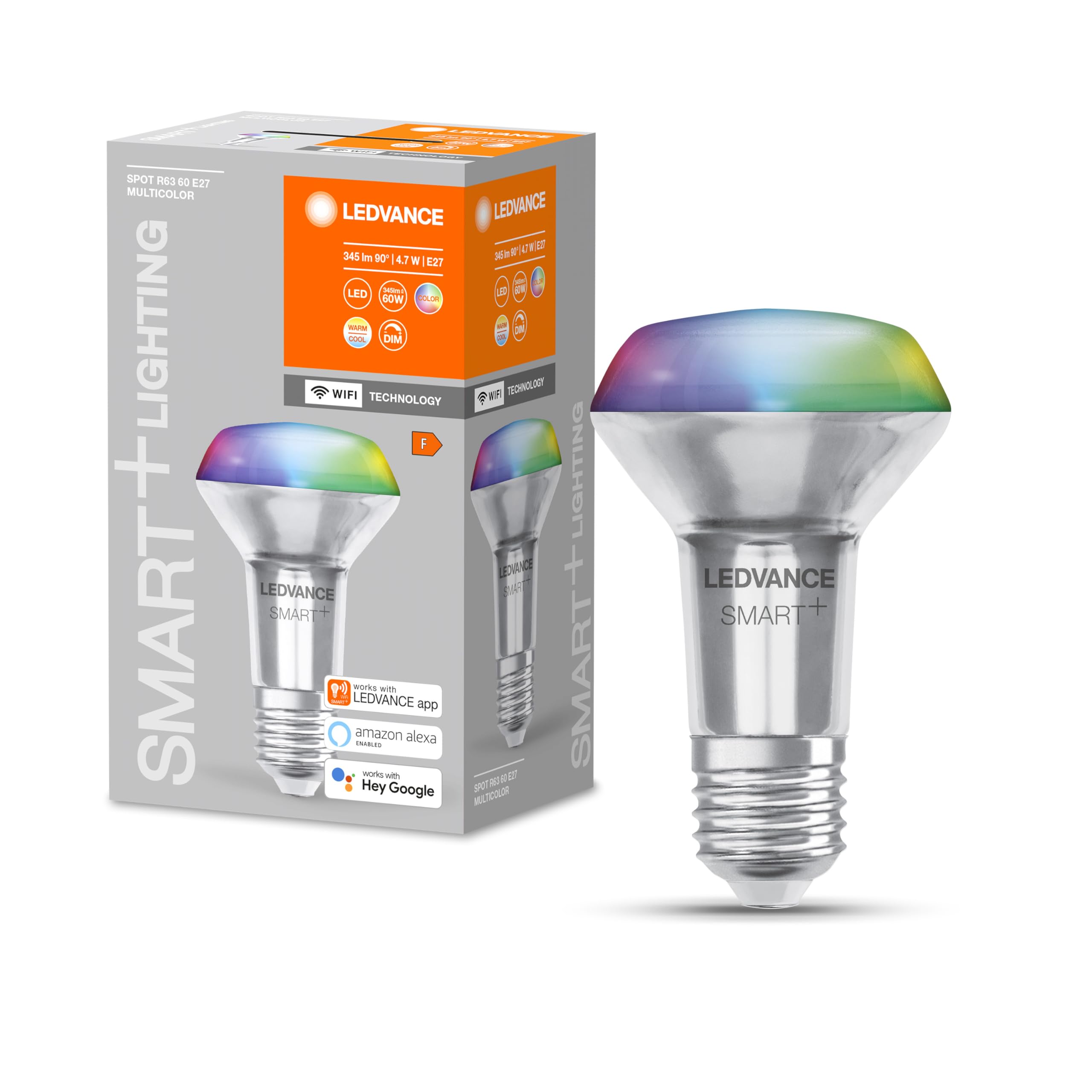 LEDVANCE Smart LED R63 spot lamp with WiFi Technology, E27, RGB Colours & Light Colour Changeable, controllable with Alexa, Google & App, 1 Pack