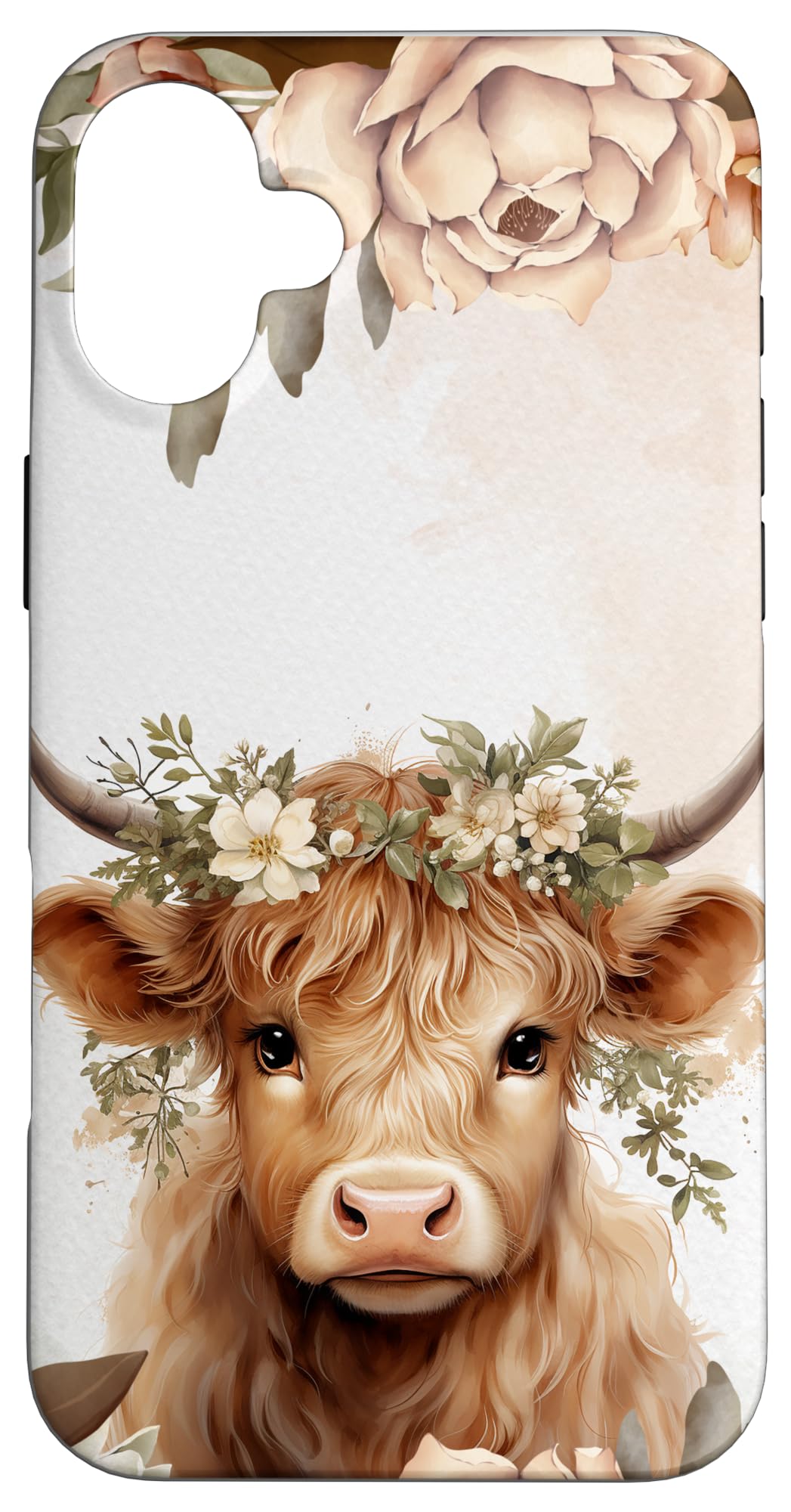 iPhone 16 Plus Spring Elegant Highland Cow Pastel Watercolor Floral Case