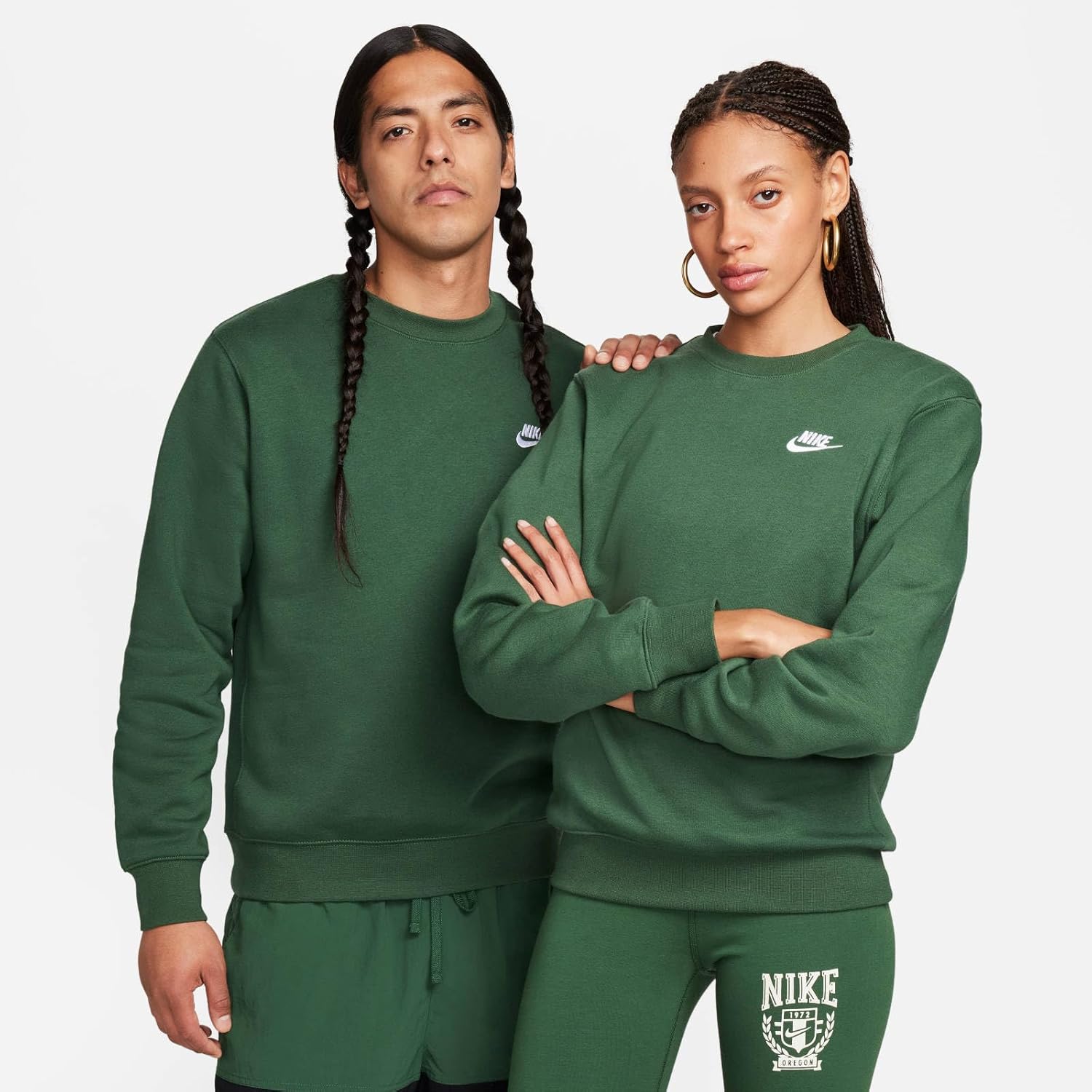 Nike Sportswear Club Fleece Crew Sweatshirts (BV2662-323, Fir/White) Size Small - Image 6