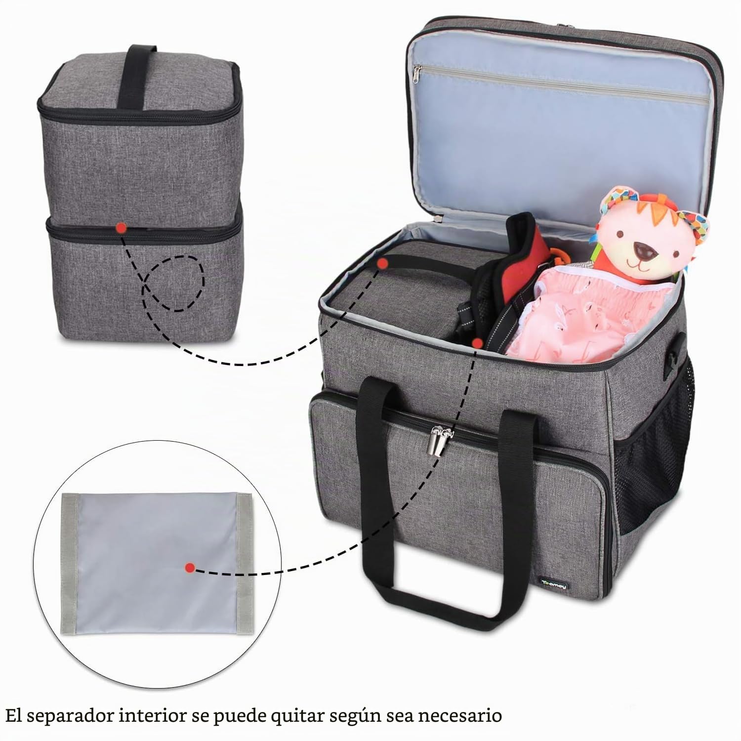 Teamoy Bolsa de Viaje para Perro, Bolsa de Viaje para Perro con 2 tazones Plegables de Silicona, 2 Almacenamiento de Alimentos, 1 Estera de Platos (Grande, Gris)