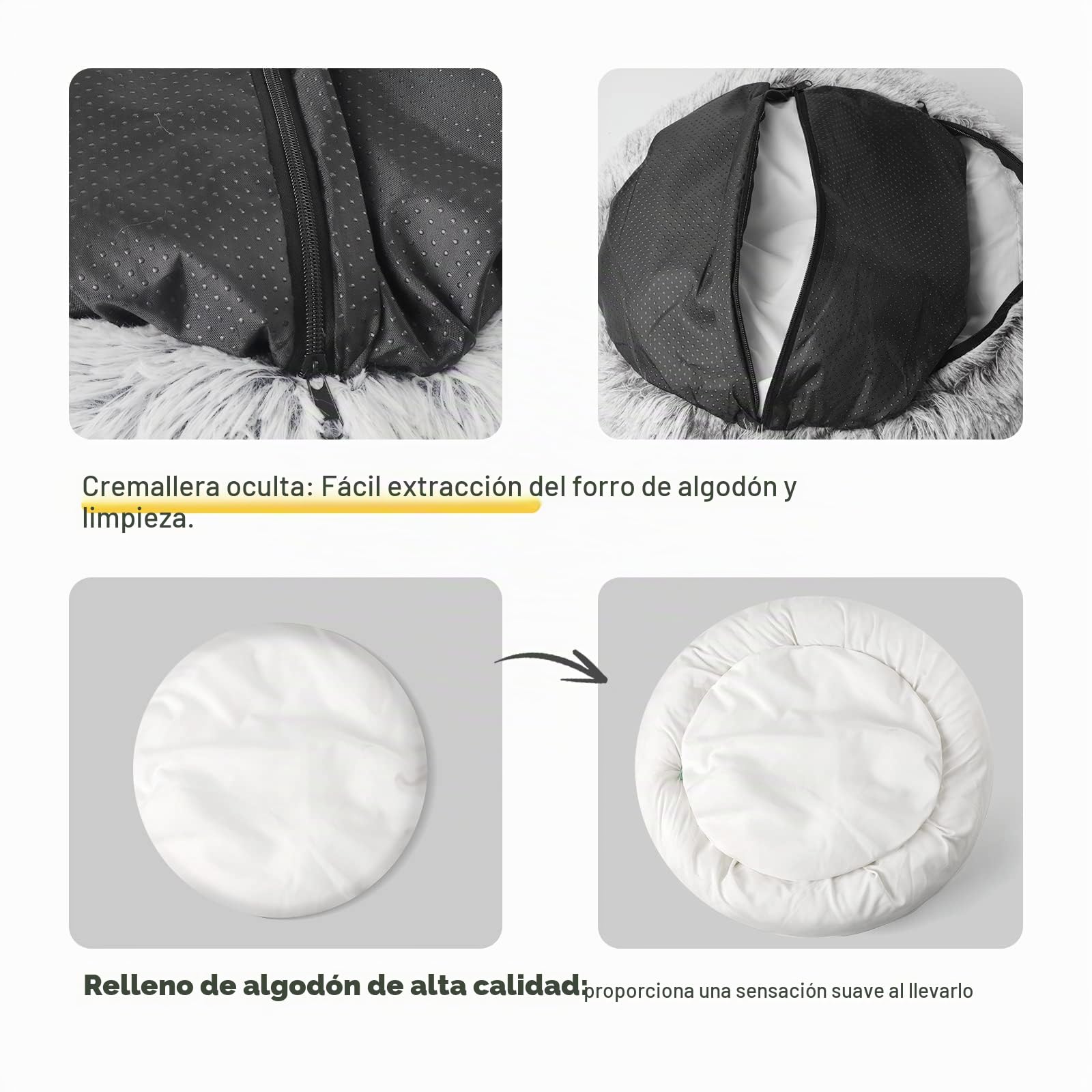 CATISM Cama Cueva Donut con Capucha para Gatos, Felpa 50cm, Gris | Casa de Cama de Donut de Felpa, Lavable, Cálida y Acogedora, Refugio cerrado para gatos que buscan privacidad