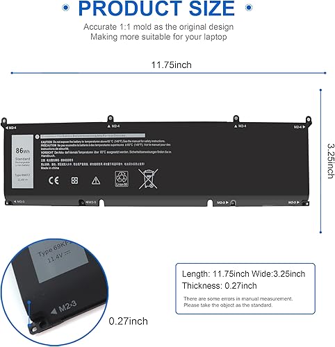 Miniatura 3 de 86Wh 69KF2 Batería para portátil Dell G7 15 7500 G15 5510 5511 5515 5520 5521 XPS 15 9500 9510 9520 9530 Precisión 5550 5560 5570 Ali enware M15 M17