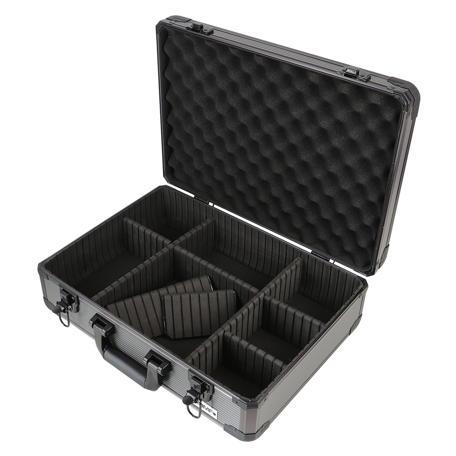 HMF 14502-02 Aluminiowa walizka transportowa, walizka do przechowywania, walizka na aparat fotograficzny, indywidualne podziały, 46 x 15 x 33 cm