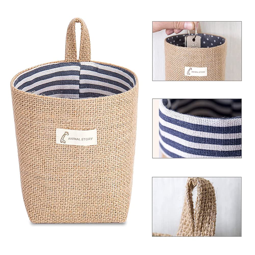 Borse Portaoggetti In Iuta - Set 3 Pezzi, Appendibili, Per Trucchi, Chiavi E Piccoli Oggetti