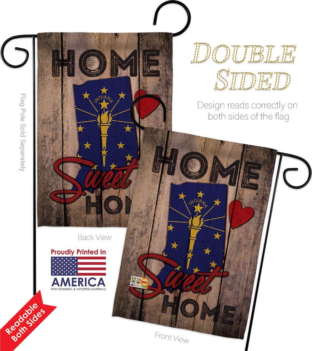 State Indiana Home Sweet Garden Flag Set Wall Hanger Americana States USA American Territories Republic Country Particular Area Small Decorative Gift Yard House Banner Double-Sided Made In 13 X 18.5