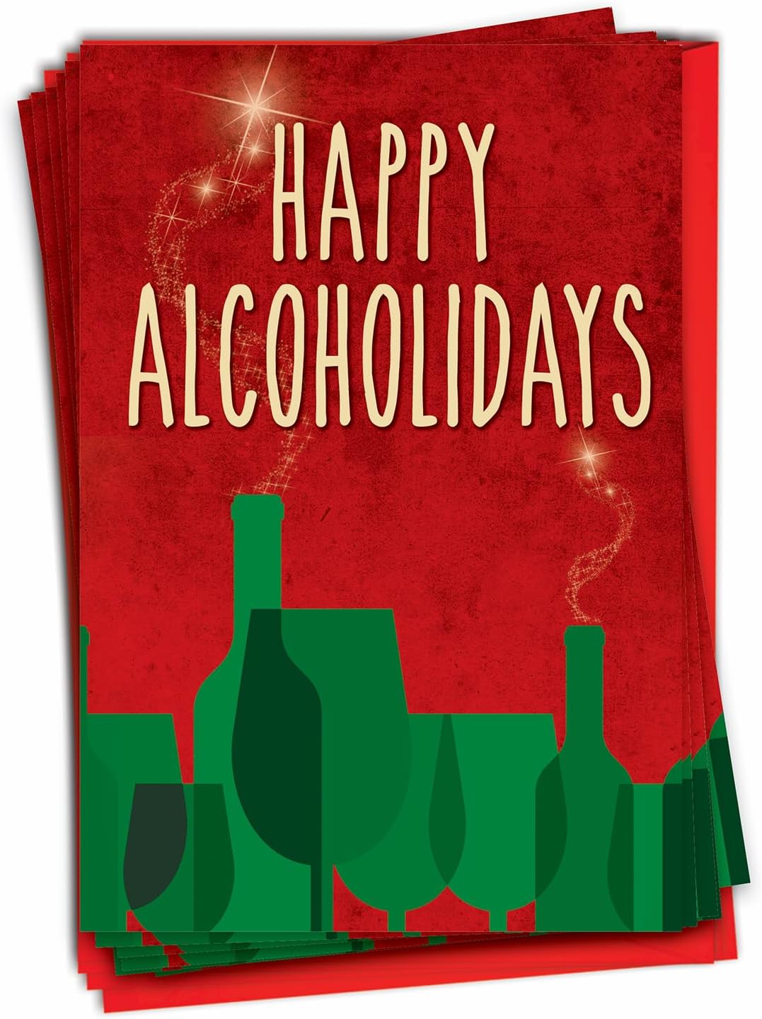 NobleWorks - 12 Funny Christmas Greeting Cards - Inappropriate Boxed Xmas Holiday Cards, Adult Humor with Envelopes (1 Design, 12 Cards) - Happy Alcoholidays B1171