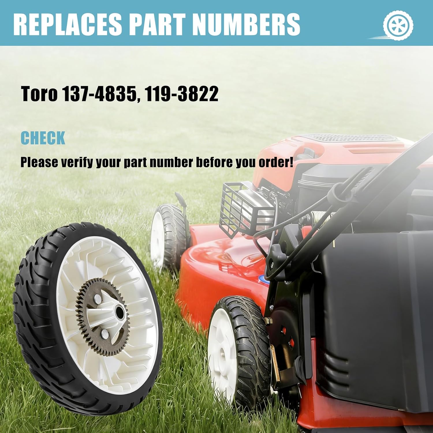 Rear Drive Wheels 137-4835 Replacement for Toro Mower,119-3822 Metal Gear Mower Wheels Compatible with Toro 20332, 20333, 20334, 20337, 20372, 20373, 20374 22" Recycler Lawn Mowers（Pack of 2)