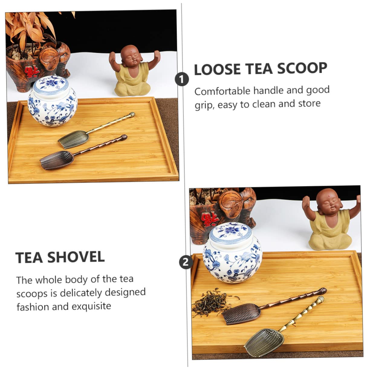 FUNOMOCYA Tea Ceremony Tools Metal Tea Spoon Shovel Set Sieve Design Comfortable to Hold Handle
