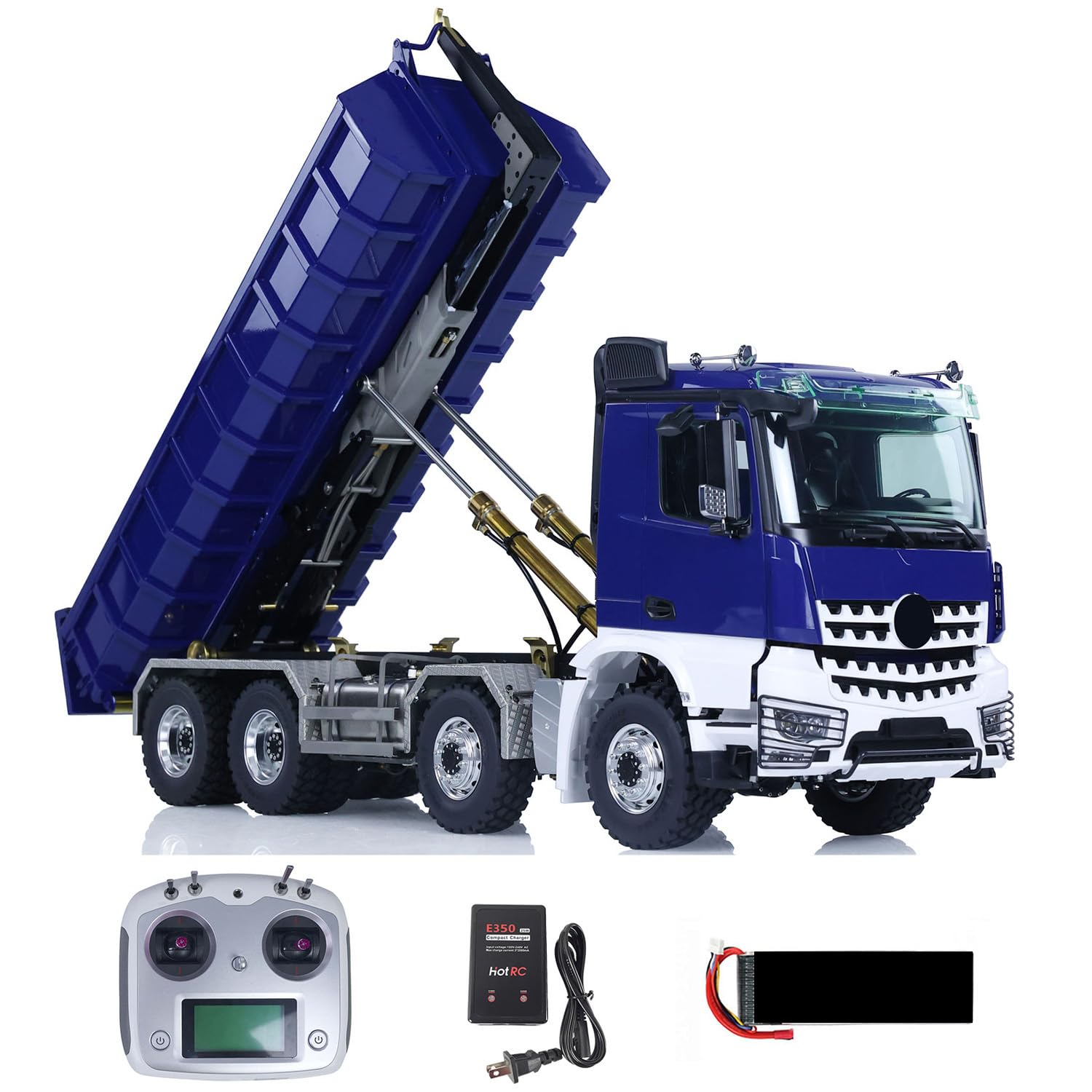 LESU 1 14 RC Dump Truck Metal 8x8 Hydraulic Roll On Off RTR Full-Dump Cars Model Light Sound