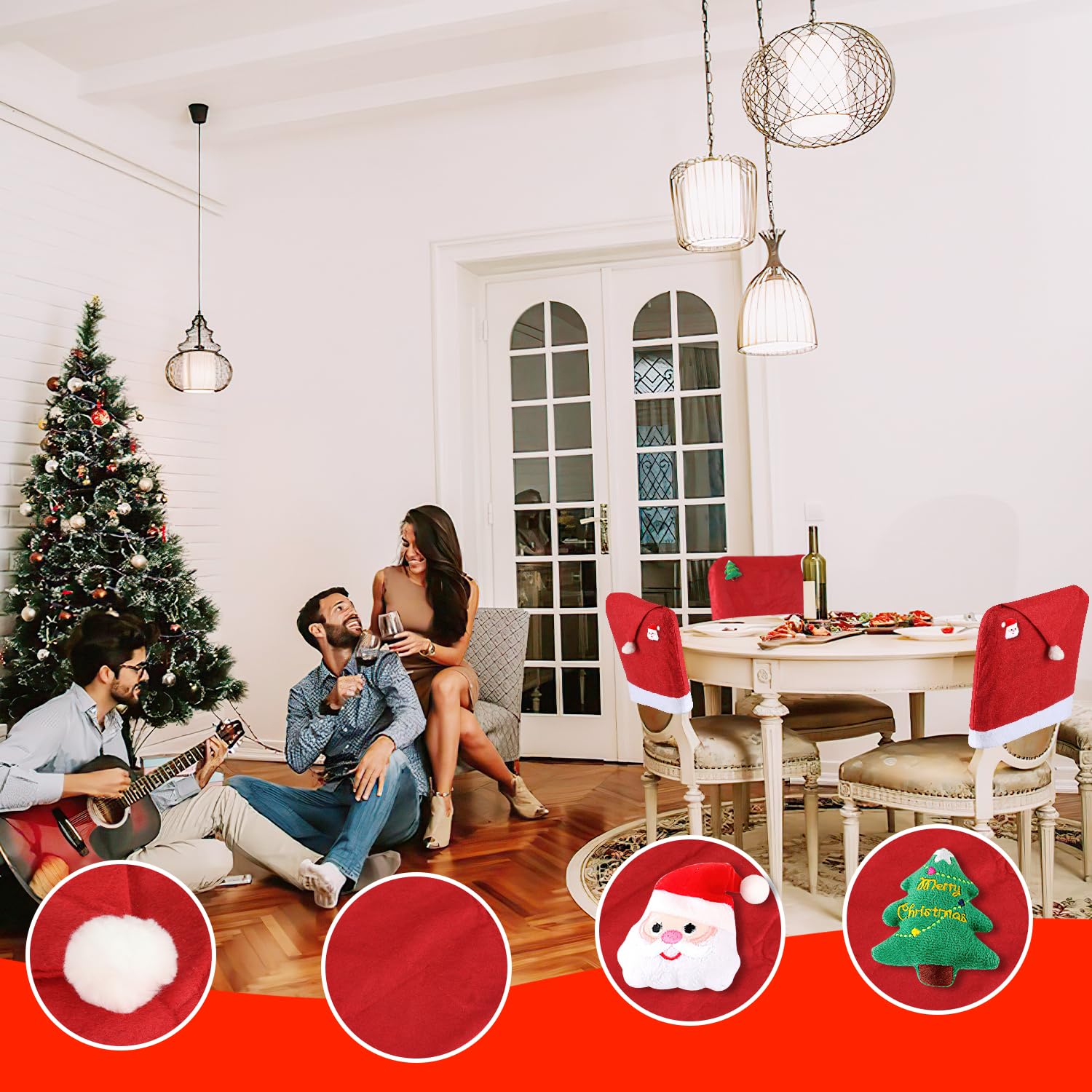Juego de 12 fundas para sillas con Papá Noel y adornos para árbol de Navidad, para decoración de Navidad
