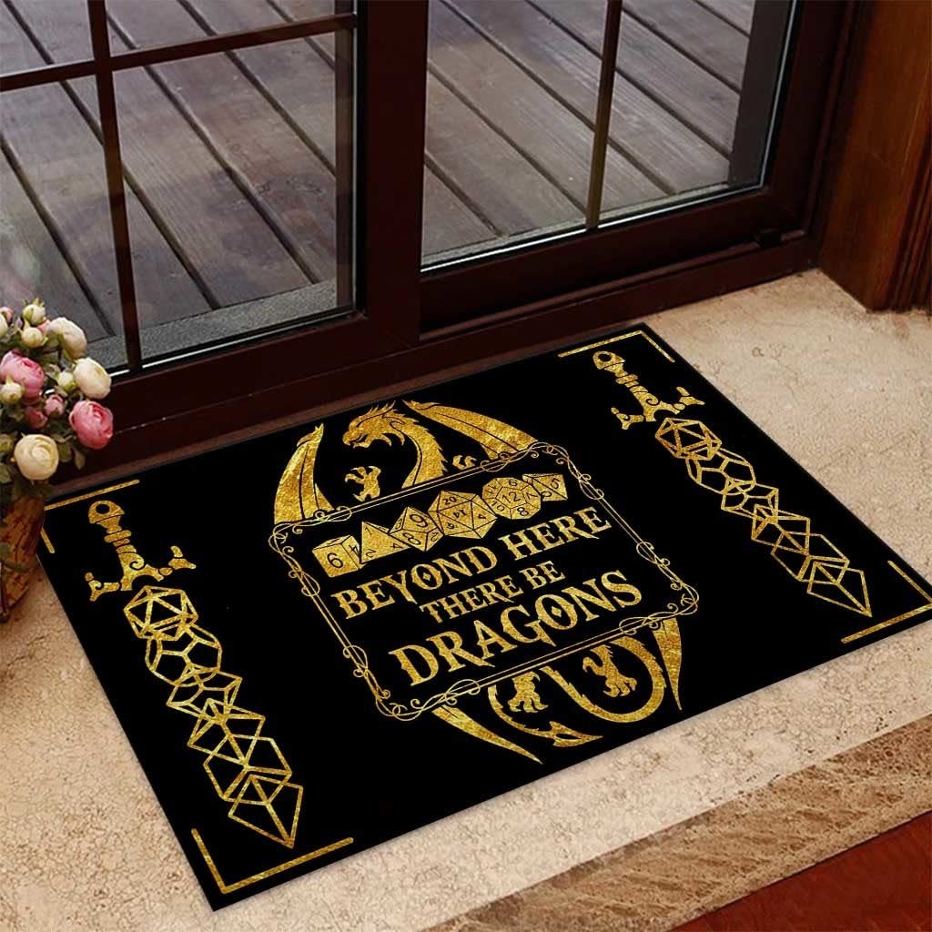 XUXUTOT Cute Doormat Funny Beyond Here There Be Dragons Tabletop Role-Playing Game Doormat Welcome Mats Non Slip Farmhouse Housewarming Decoration