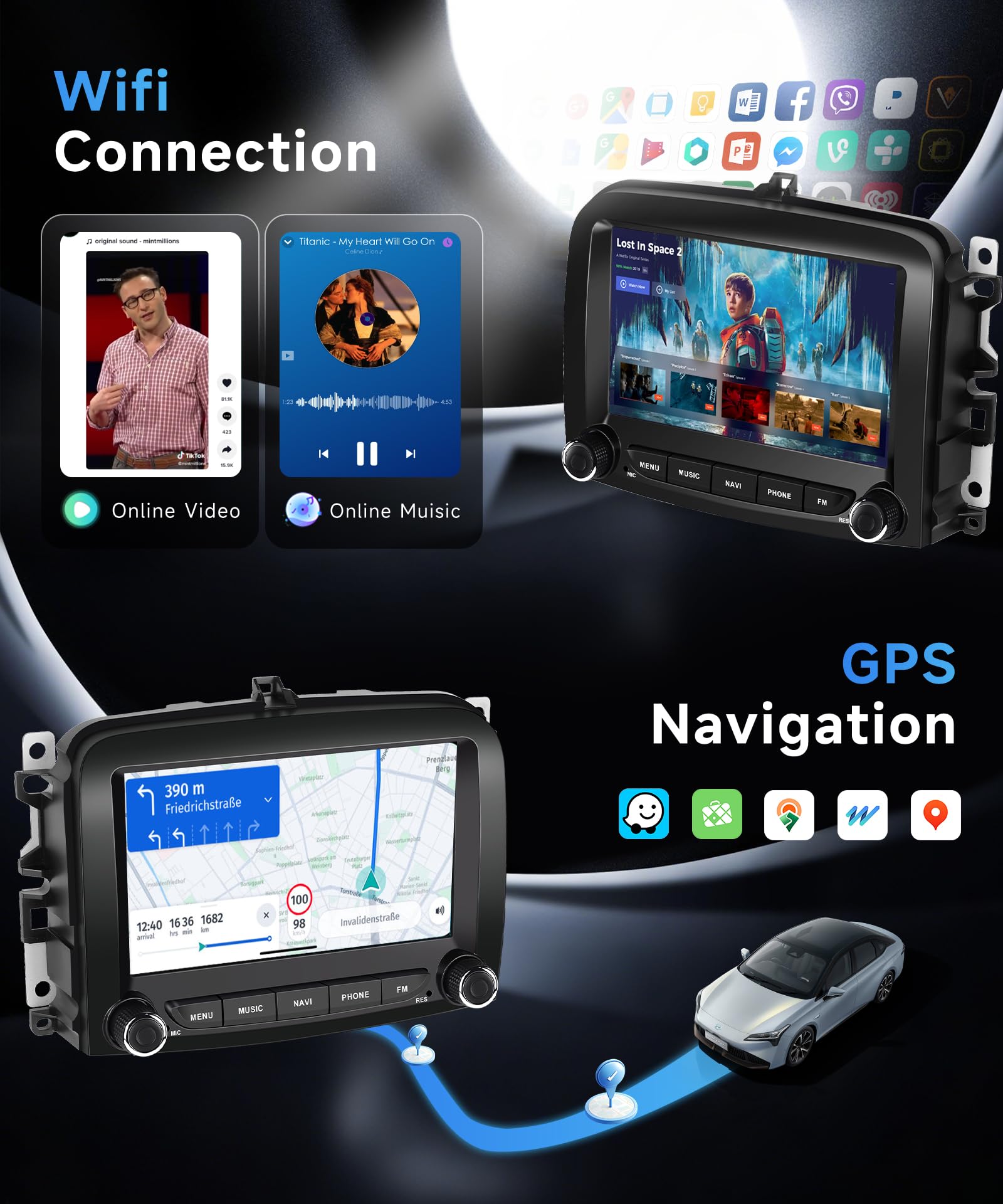 Rimoody 8 Core 6G+128G Autoradio Android per FIAT 500L 2013-2019, 7 Pollici Stereo FIAT 500L con Wireless Carplay Android Auto Mirror Link Bluetooth FM/RDS/DSP/SWC WiFi GPS Retrocamera