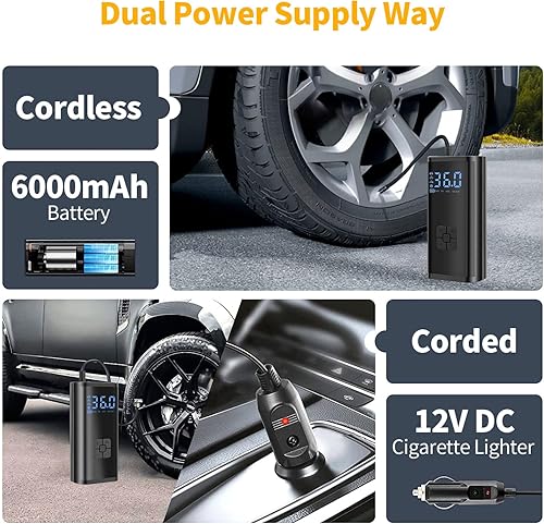 Miniatura 2 de Kairiyard Inflador de neumáticos, compresor de aire portátil, bomba de aire automática inalámbrica de 150 PSI para neumáticos de automóvil, batería
