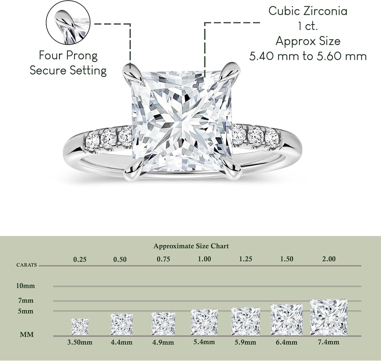 IGI Certified 925 Sterling Silver Solitaire Style Hidden Halo Engagement Ring for Women with 1.42 cttw, Princess 1.00 ct & Round 0.42 ct Lab-Grown White Diamond or Cubic Zirconia