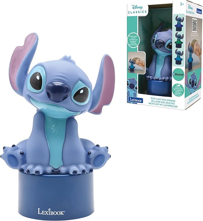 LEXIBOOK, Disney Stitch NS02D - Luz Nocturna con Altavoz Bluetooth, Color Azul