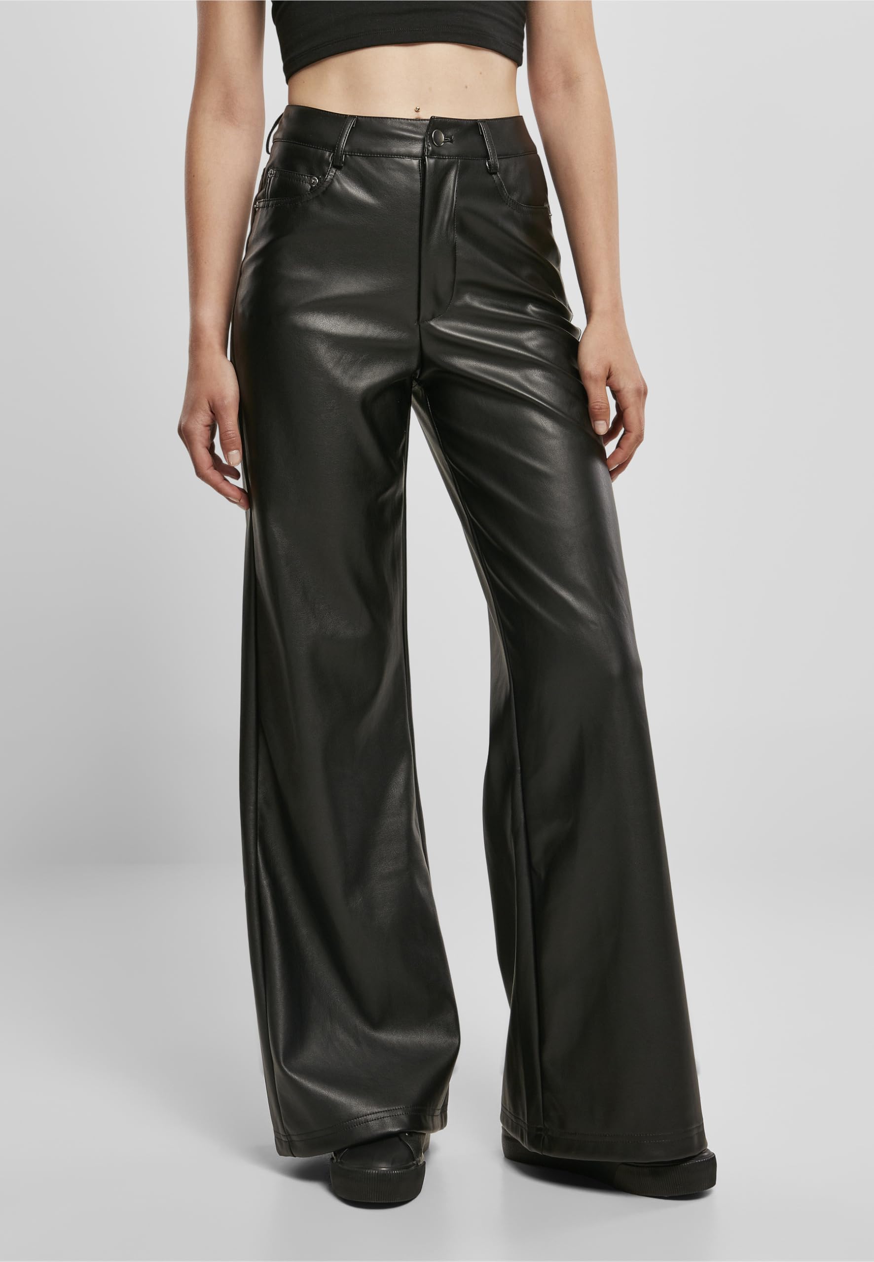 Urban Classics Damen Ladies Faux Leather Wide Leg Pants