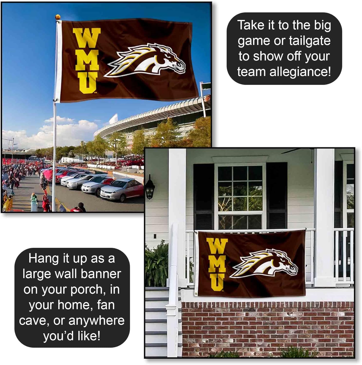 Western Michigan Broncos WMU Logo Large Grommet Banner Flag - Image 4