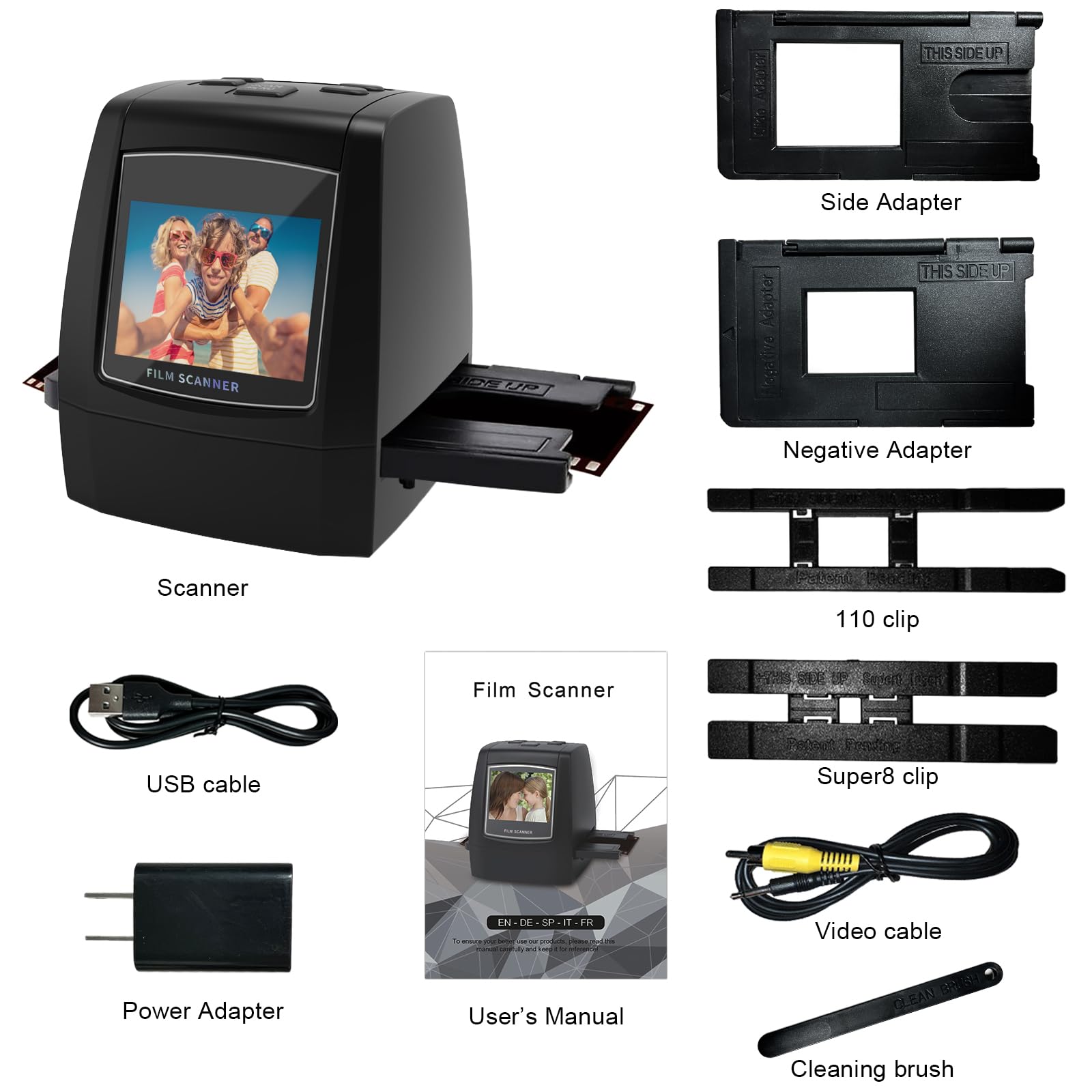 Digitaler Mini-Scanner für Filme und Dias, konvertiert Negative und Dias aus 35 mm, 126, 110, Super 8 und 8 mm Filmen in 22-Megapixel-JPEG-Bilder, 2,4-Zoll-LCD-Bildschirm
