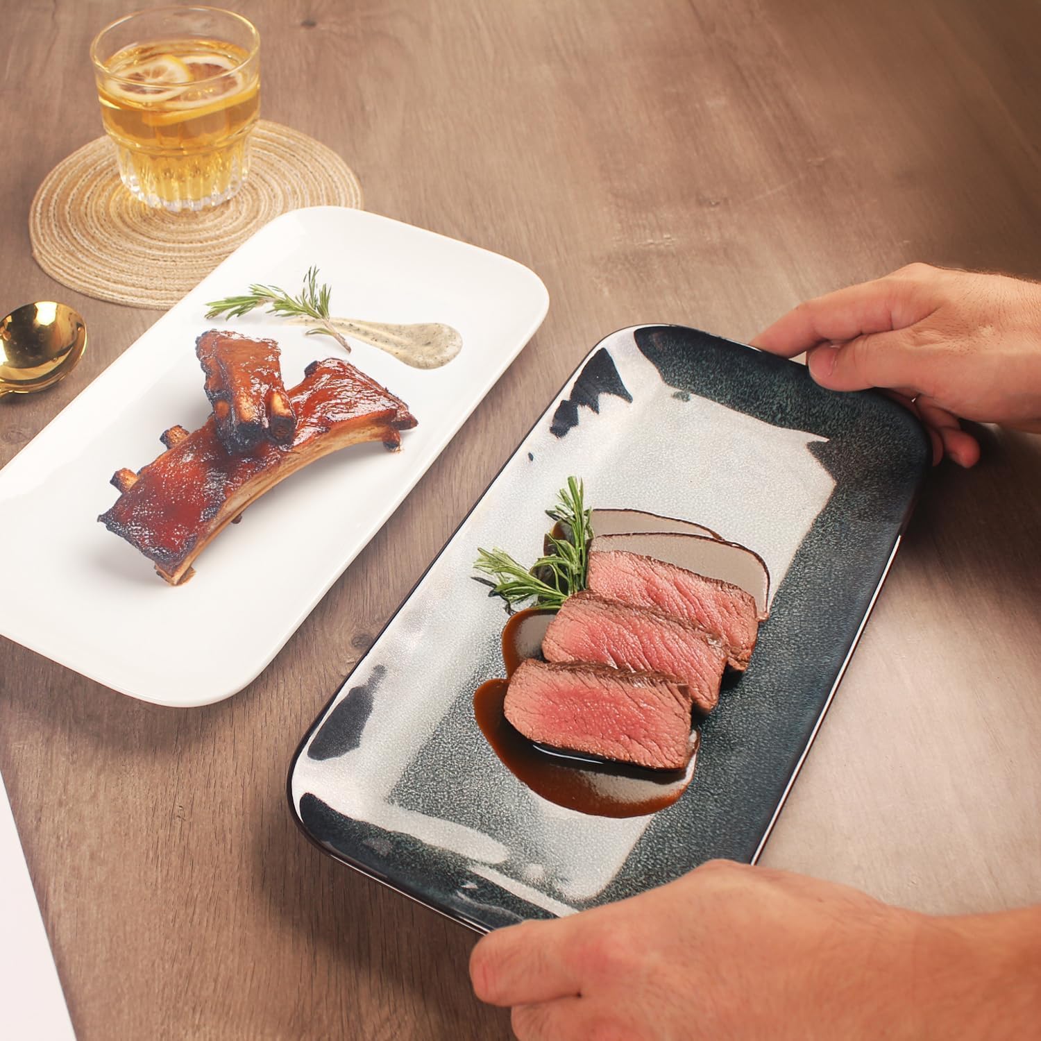 jinsongdafa Ceramic Salad Plates 32 CM Serving Platters Set of 4, Rectangular Serving Plates - Image 4