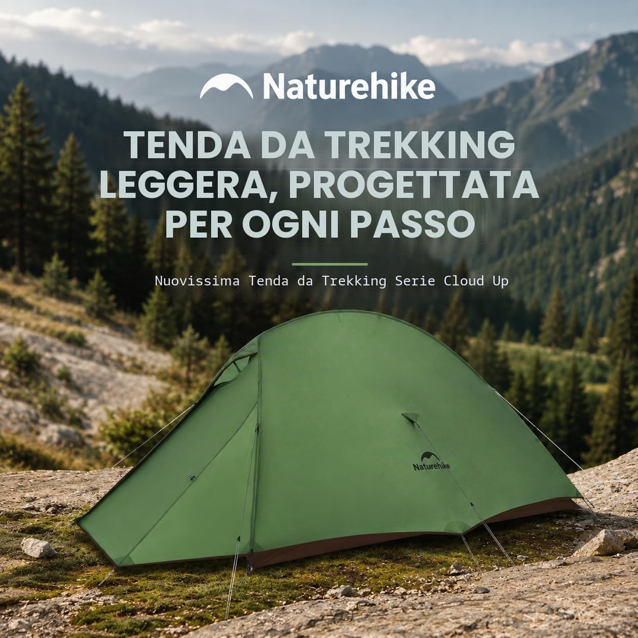 Naturehike Cloud Up, tenda da backpacking autoportante per 2 persone, ultraleggera, in nylon a doppio strato, per due persone (2 persone, nylon 20D, verde foresta)