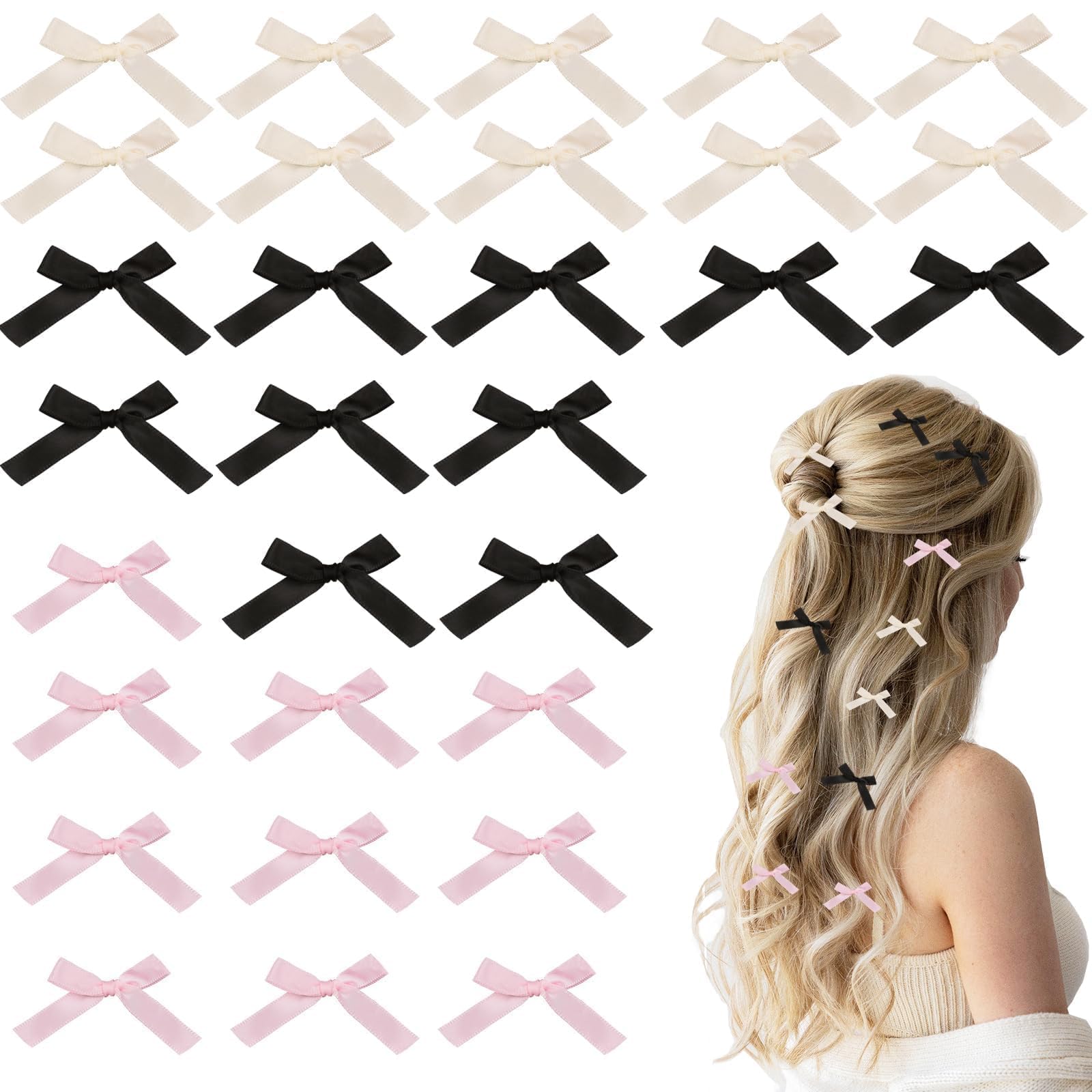30PCS Mini Bow Hair Claw Clips 3 Colors Women Girls Kawaii Y2k Braiding Hairclip Stylish Hair Accessories