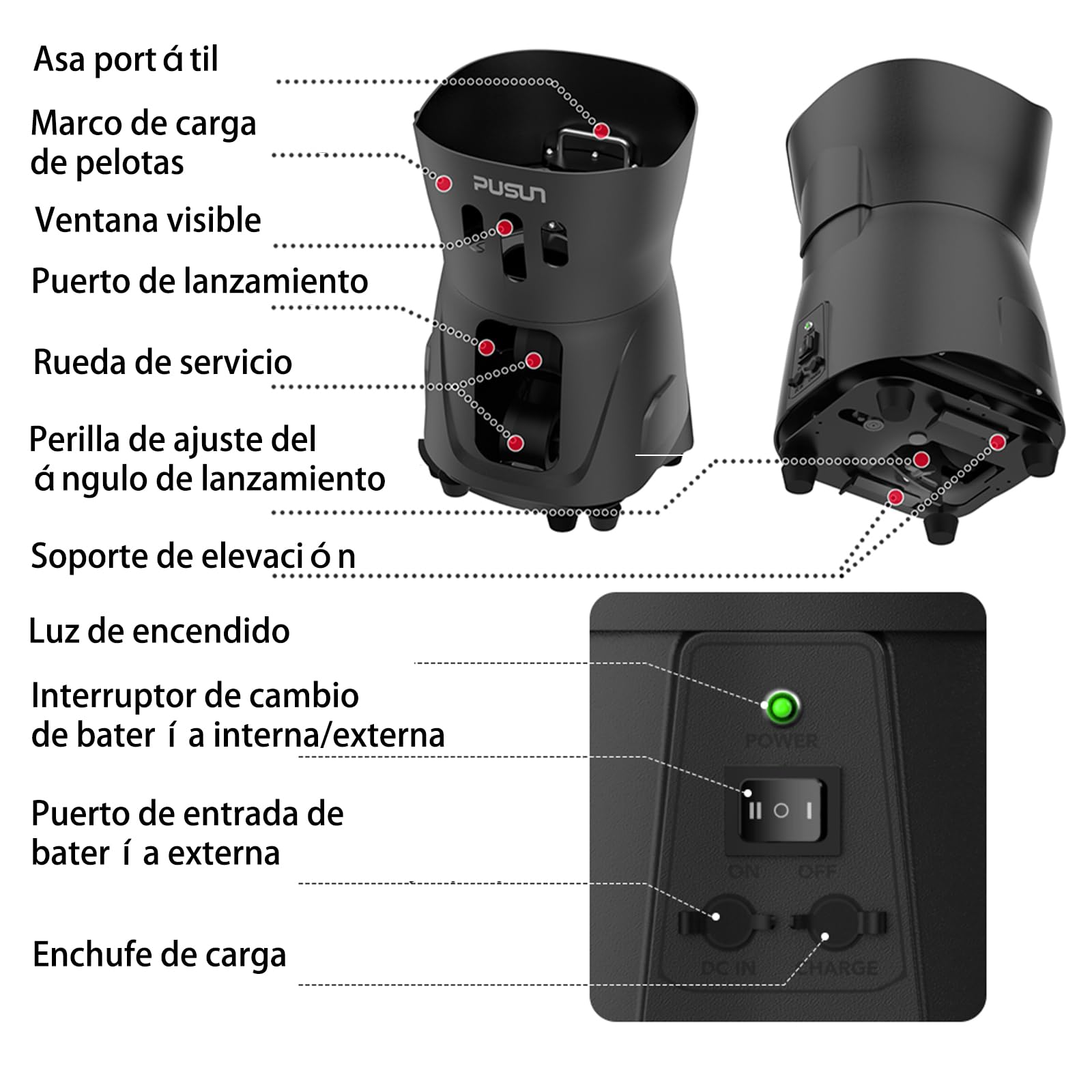 PUSUN PT-Mini Pro-Mini Máquina Lanzapelotas de Tenis Profesional | Ideal para Principiantes | Control App | Ligera y Portátil | para Uso Interior y Exterior | 3-5 Horas de Batería