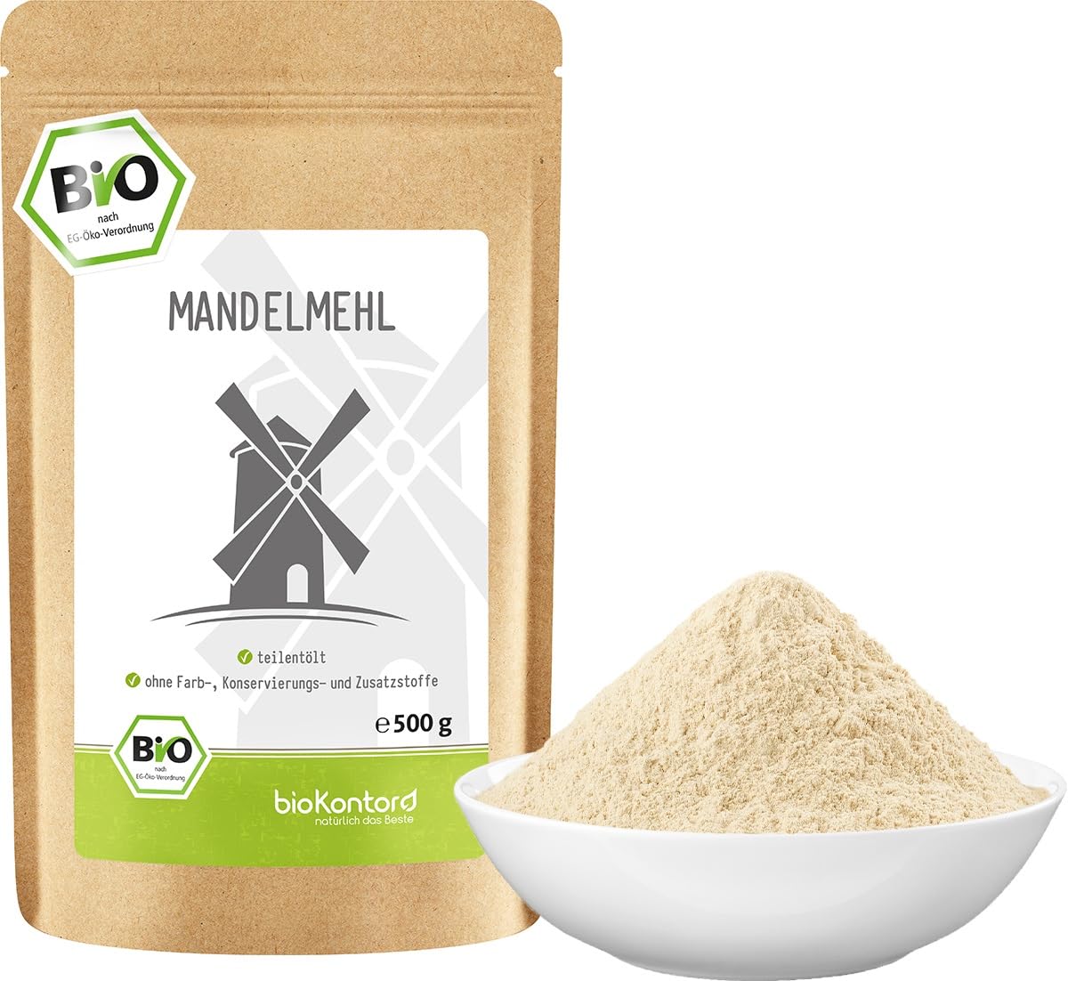 Mandelmehl teilentöl BIO 500 g, low carb - Eiweißlieferant 100% natürlich von bioKontor