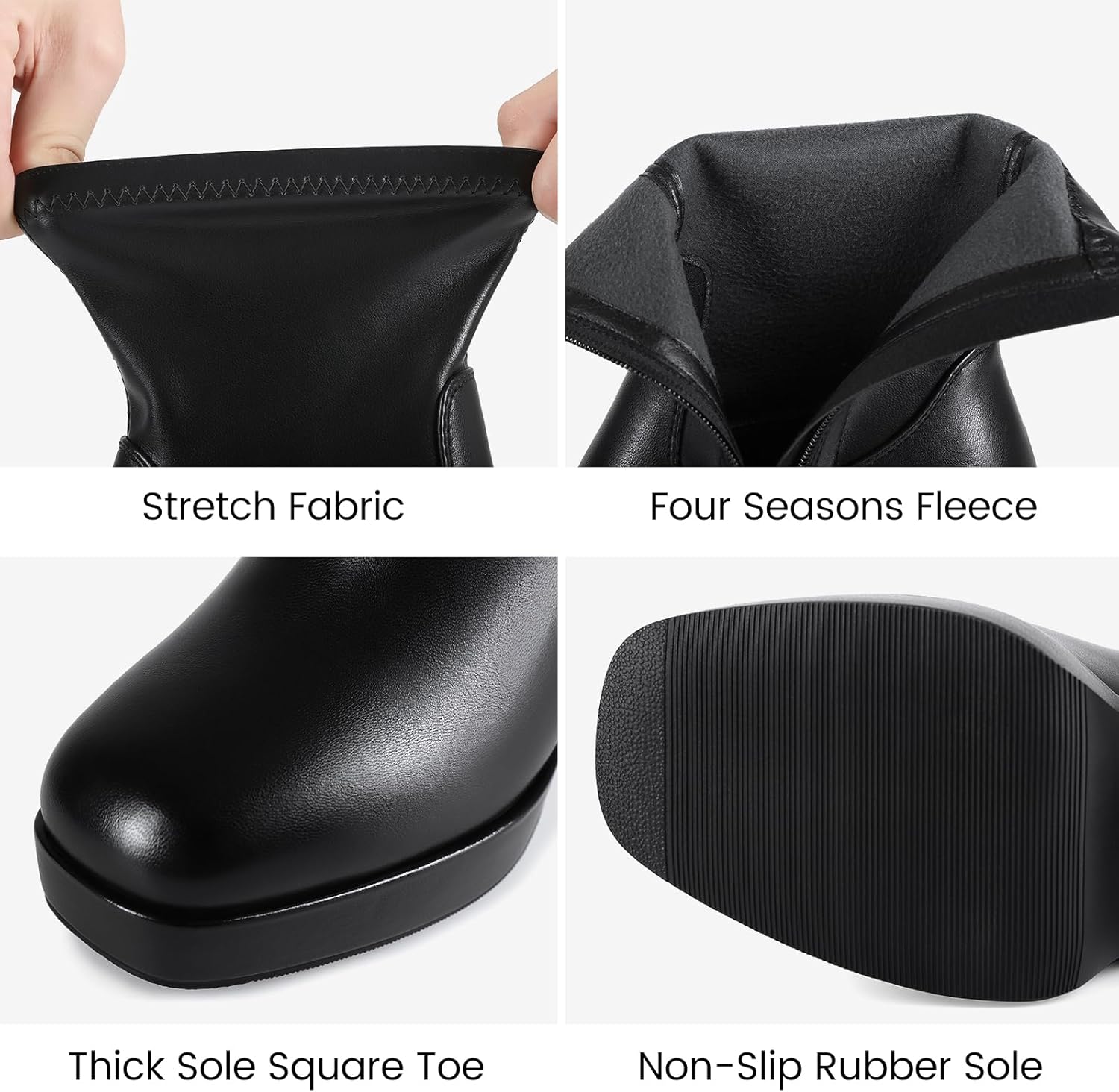 Square Toe Boots for Women Stretch Booties Ankle Boots Platform Chunky Boots Ladies - Image 6