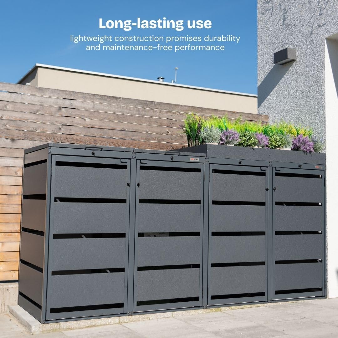 Dagobert Caja para Cubos de Basura 120L (3 Unidades) - Acero Galvanizado Resistente - Armario Exterior para Residuos - Cobertizo Impermeable para Jardín