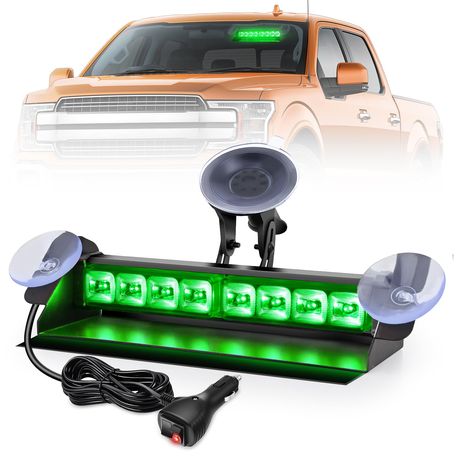 Nilight 8LED Green Traffic Advisor Strobe Light Bar Hazard Safety